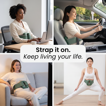 Wearing the fascia ring at a desk, driving, on the sofa and stretching