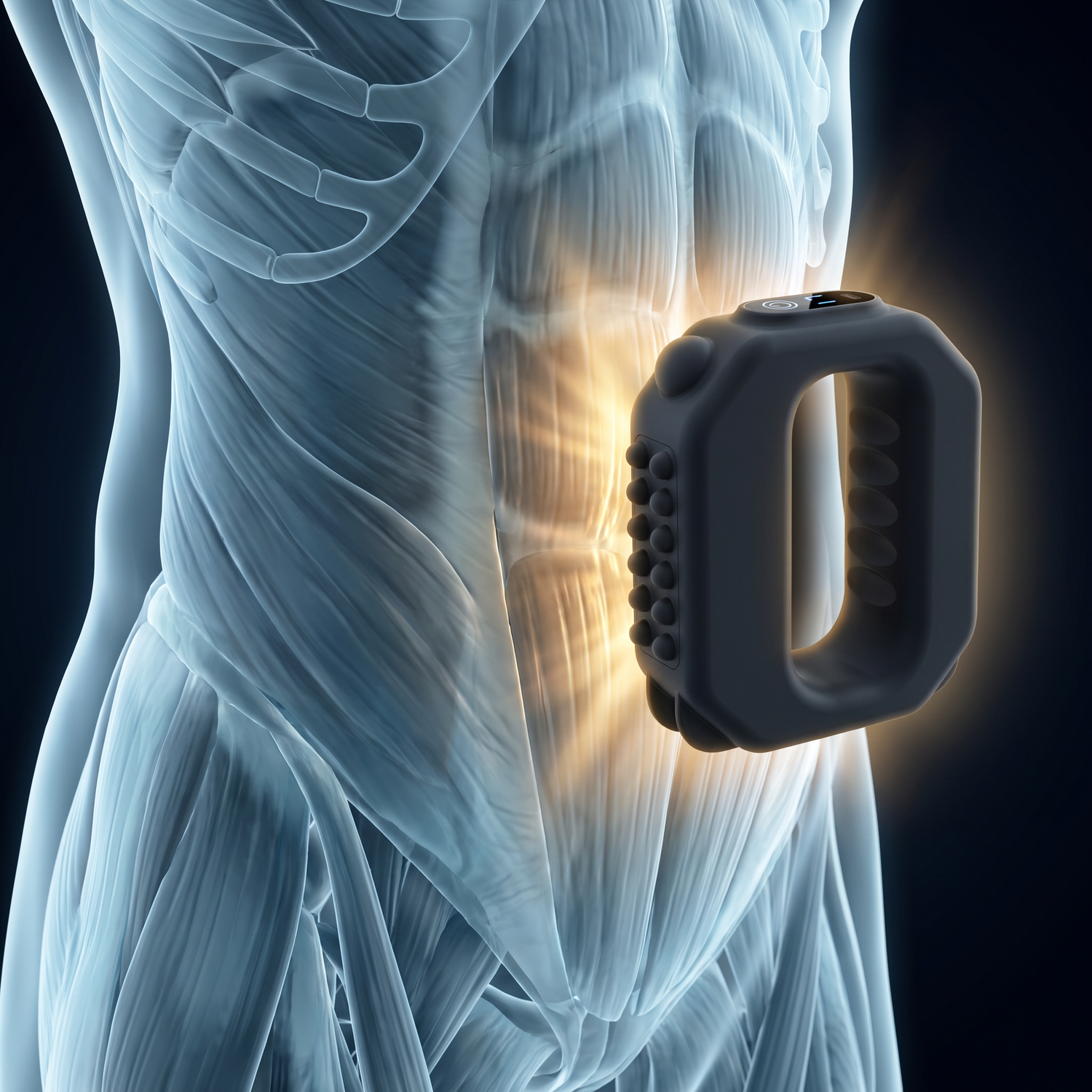 Vibration and compression through the fascia around the midsection