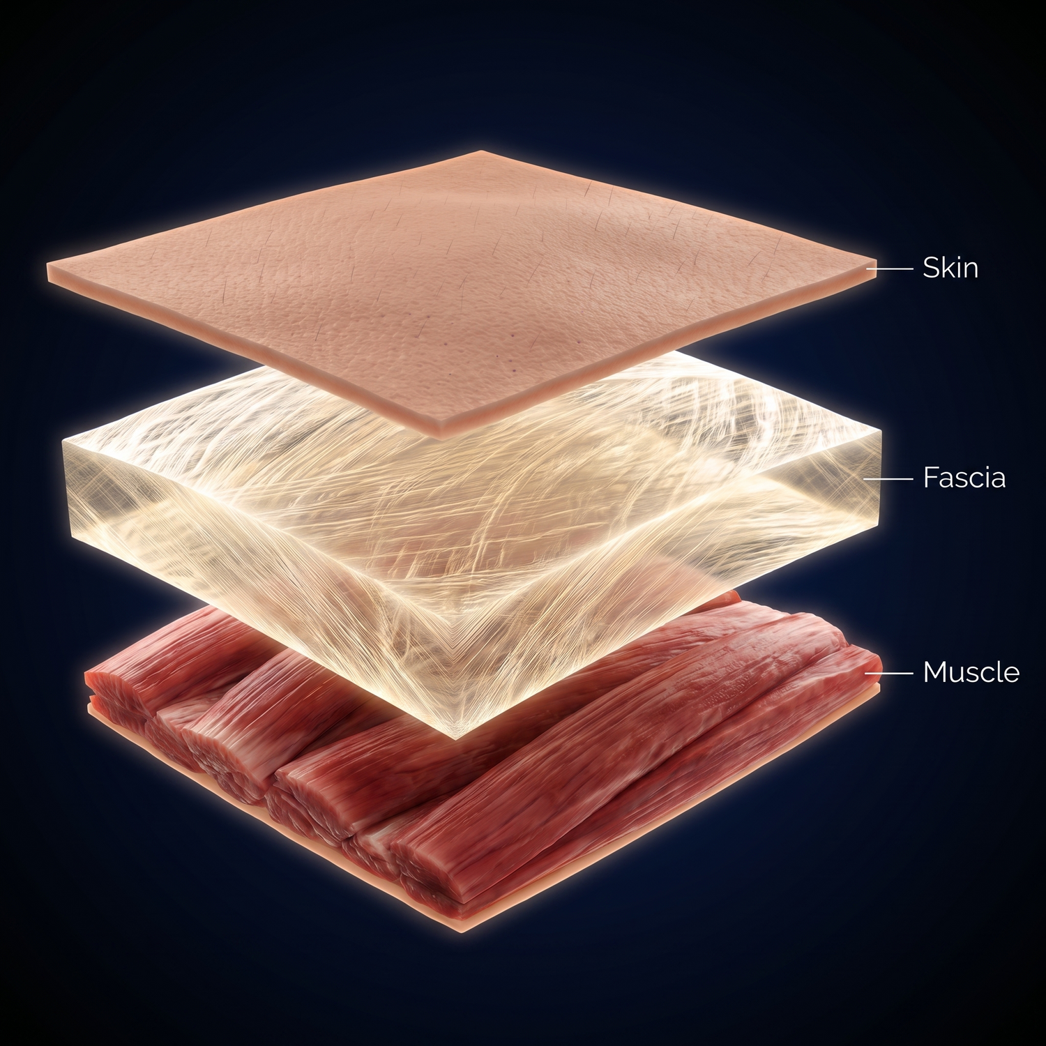 Cross section showing skin, fascia and muscle layers